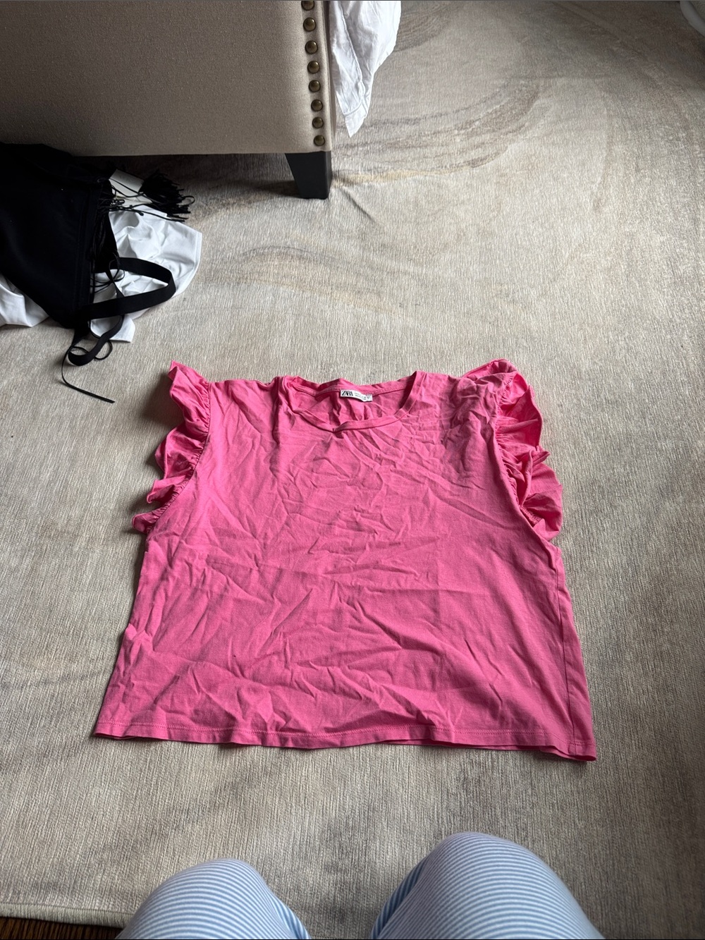 Zara Hot Pink Ruffle Sleeve Tee